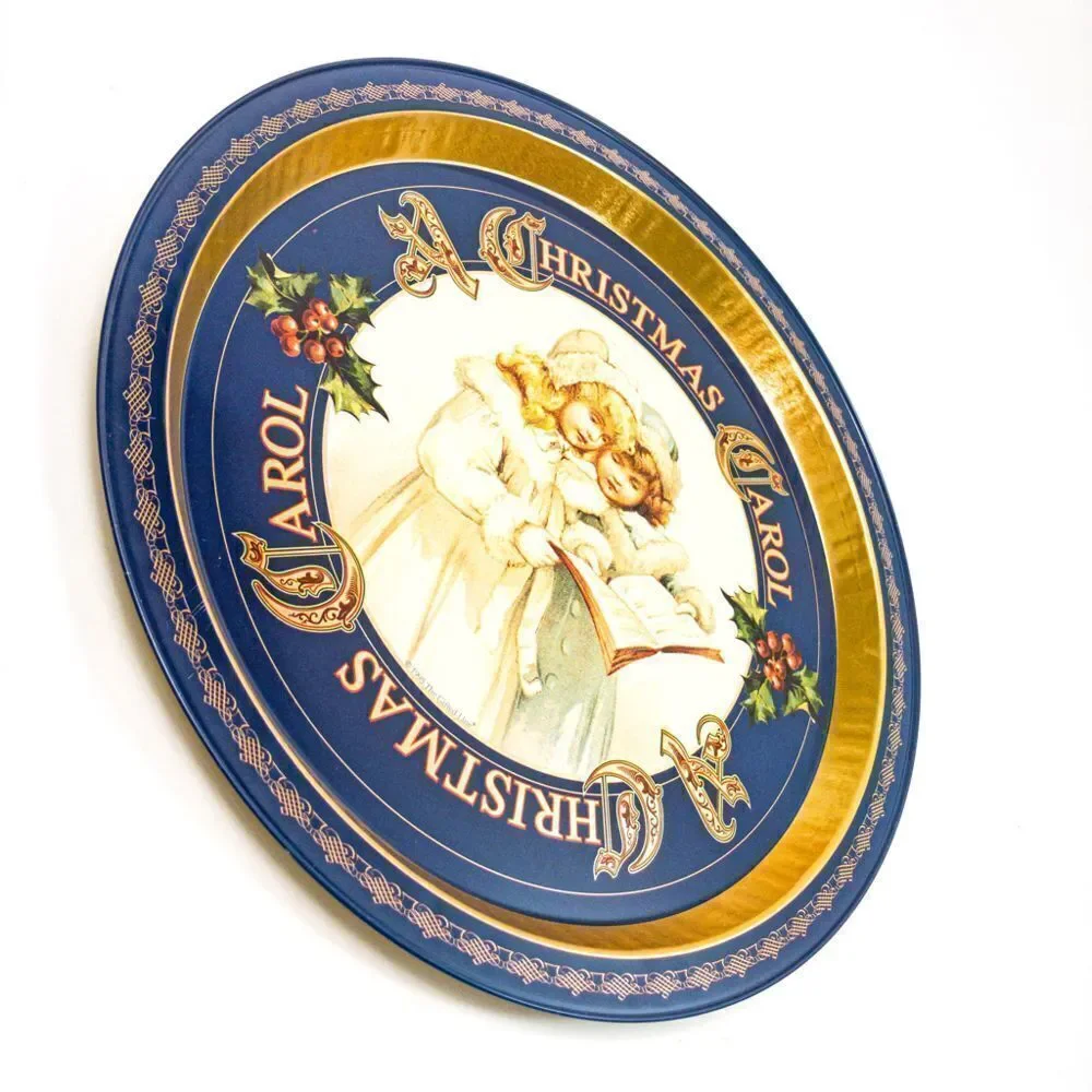 Vintage 1995 A Christmas Carol Round Aluminum Serving Tray Victorian Girls